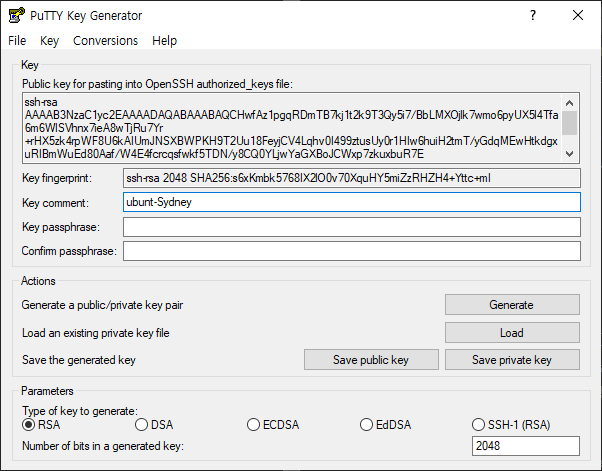 PuTTY Key Generator - 푸티 키 변환기