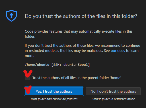 Do you trust the authors of the files in this folder? - 디렉토리 