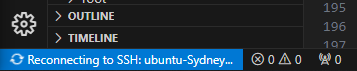 Reconnecting to SSH - vscode가 원격 서버에 접속하지 못하고 재접속을 반복하고 있는 모습